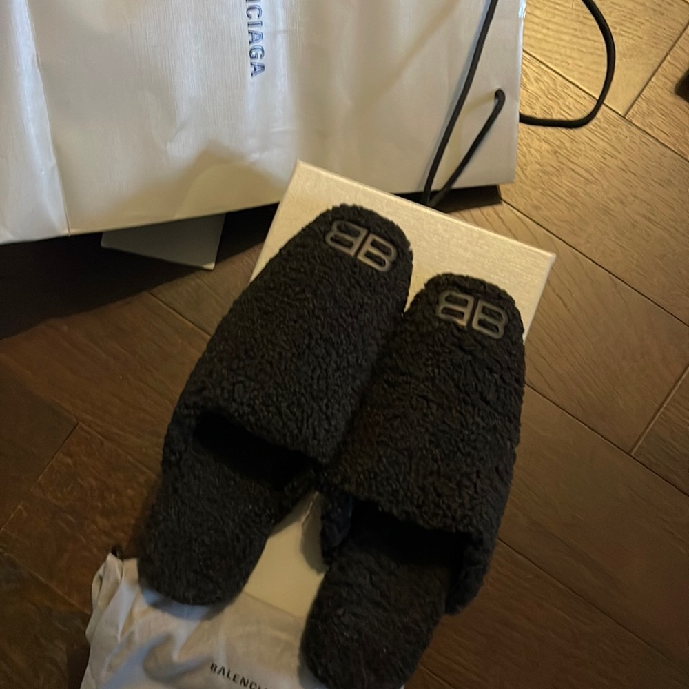 Balenciaga Faux Shearling Mules Brand New